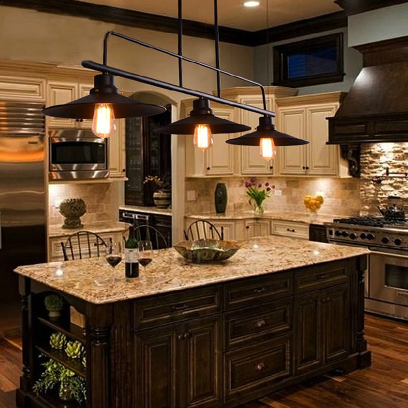 Posteo colgante de tono de platillo de platillo de hierro forjado de estilo industrial de estilo industrial de 3 luces para el bar de restaurantes