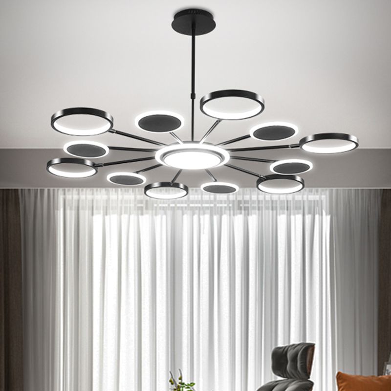 Accesorio de iluminación colgante de círculo acrílico Estilo moderno LED Black Hanging Chandelier