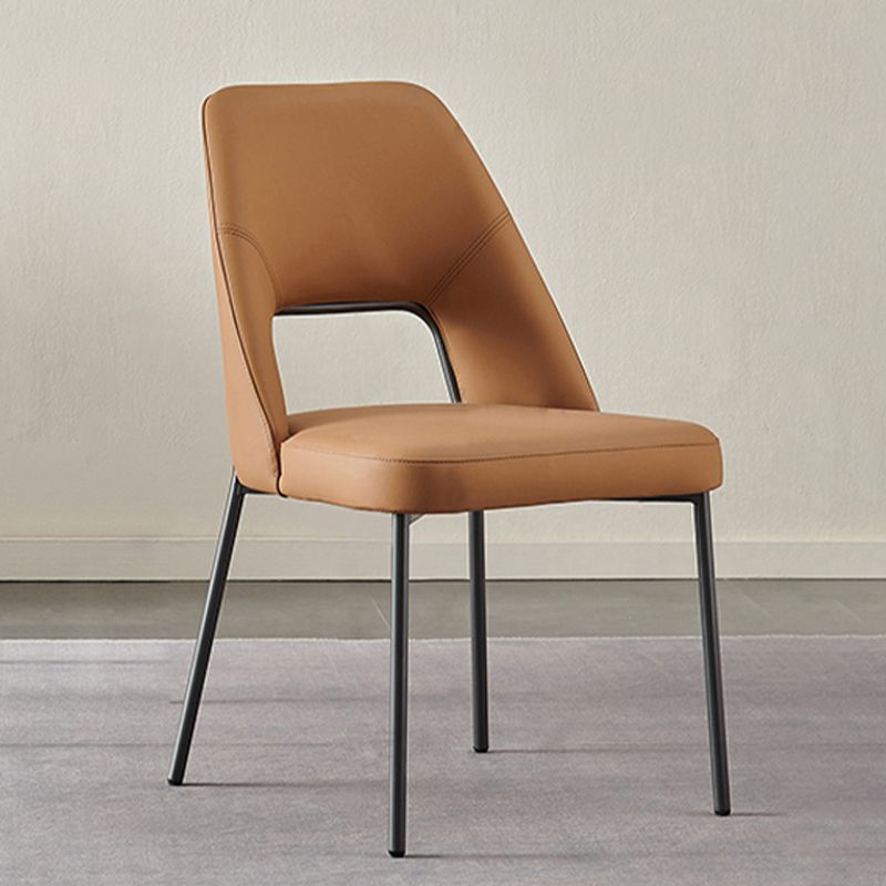 Open Back Side Chair for Home Faux Leather Modern Dining Chair with Black Legs