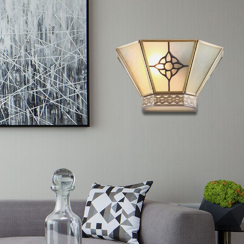 1 Light Wall Sconce Conical White Frosted Glass Retro Wall Mount Lighting with Gold Twisting Pattern