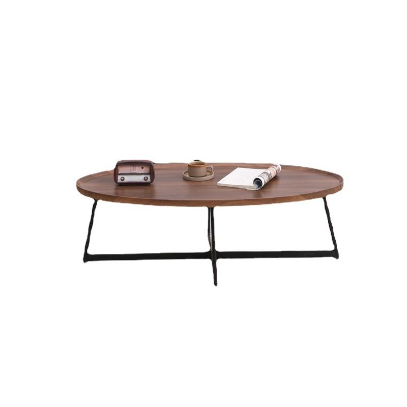 Modern Style Black Metal Base Wood-based/walnut Oval/round Table Top Side Table