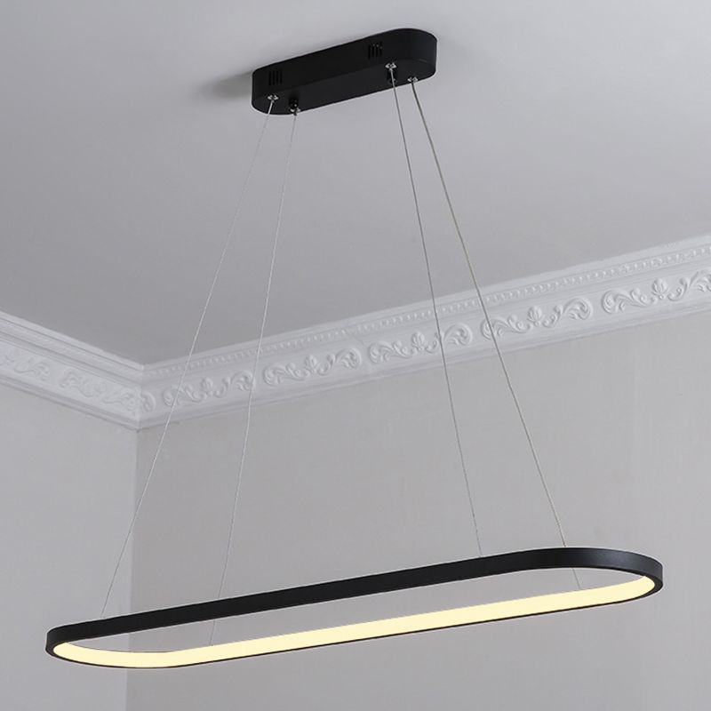 Black/White Ellipse Hanging Lamp Simplicity 27"/35.5" L LED Metal Island Light Fixture over Dining Table