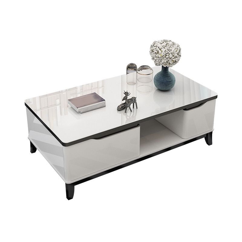 17.7 " Tall Contemporary Wood 4 Legs Glass/slate Rectangular Top Coffee Table with Drawers