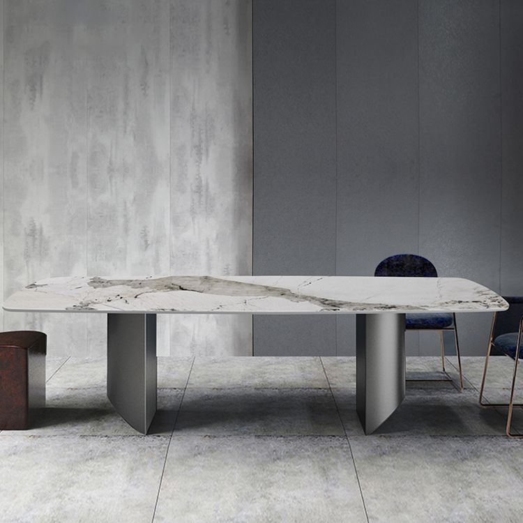 Metal Traditional Luxury Rectangle Table Sintered Stone Indoor Table for Kitchen