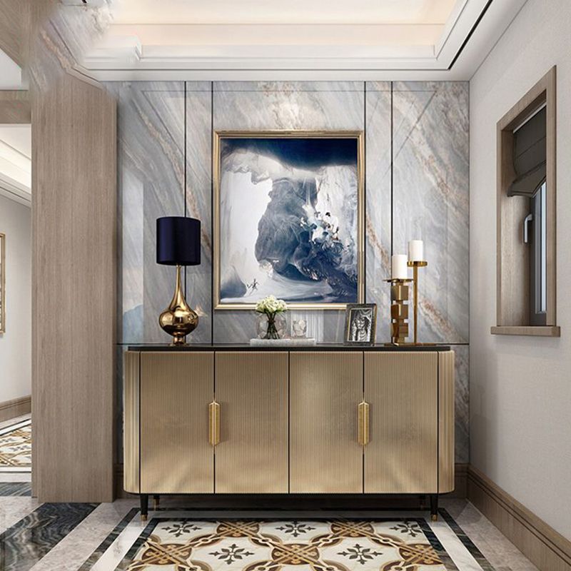 Modern Standard Accent Cabinet Wood Bar Pulls 4 - Doors Cabinet