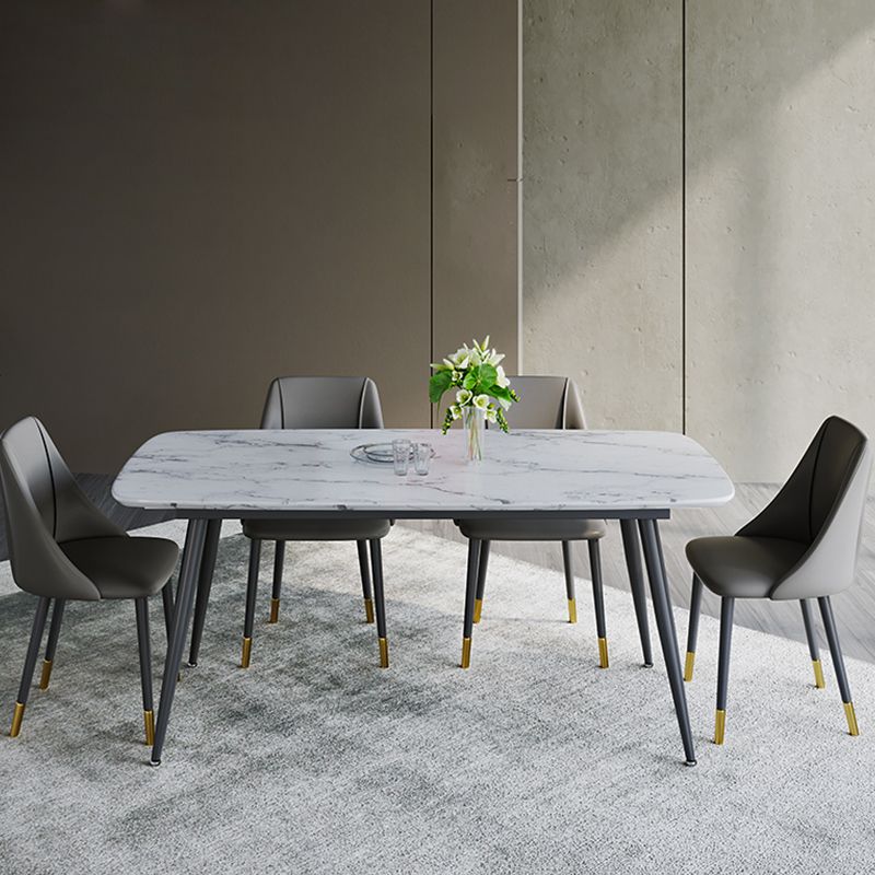 Glam Upholstered Dining Side Chair Faux Leather and Metal Dining Chair