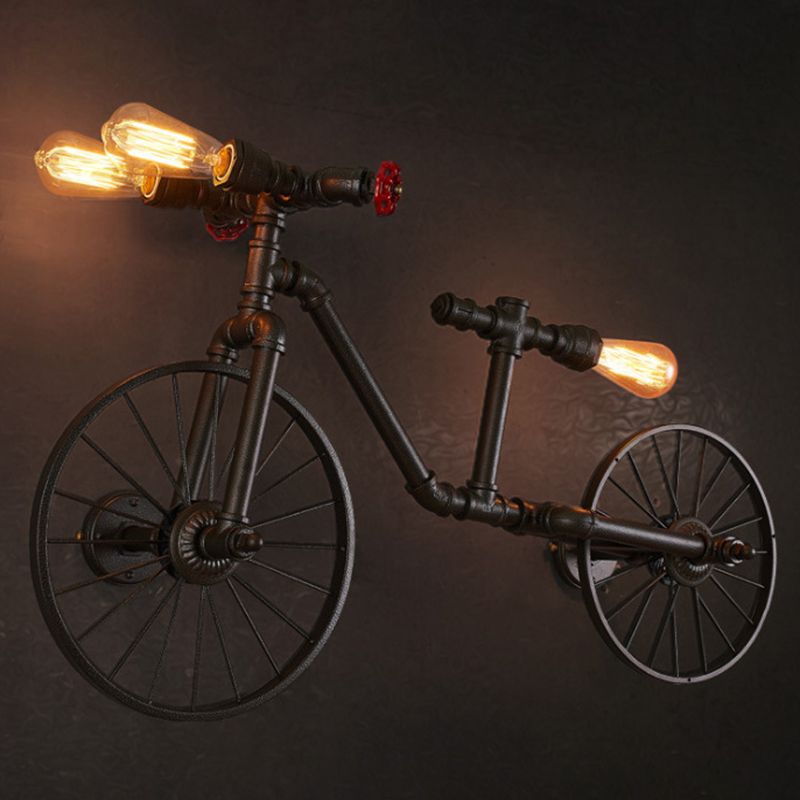 Iron Piping Bicycle Hanging Lamp Retro Style 3 Bulbs Restaurant Island Ceiling Light in Black