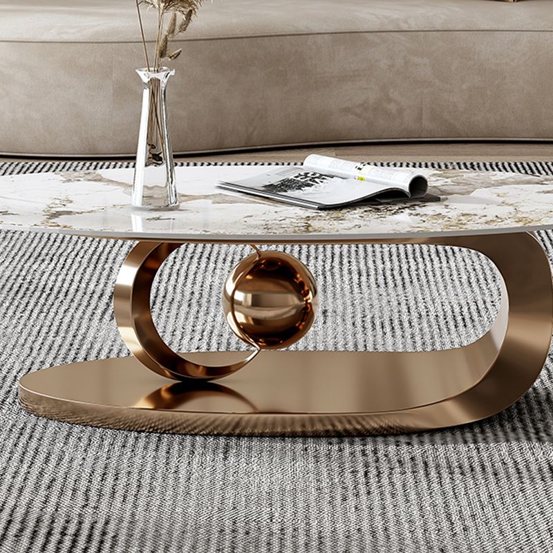 Glam Slate Top Coffee Table Abstract Oval Coffee Cocktail Table