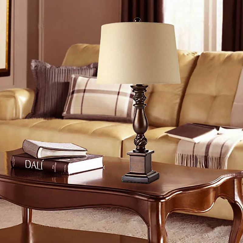 Baluster Chamber Night Lamp Traditional Resin 1 Head Beige Table Light with Drum Lampshade