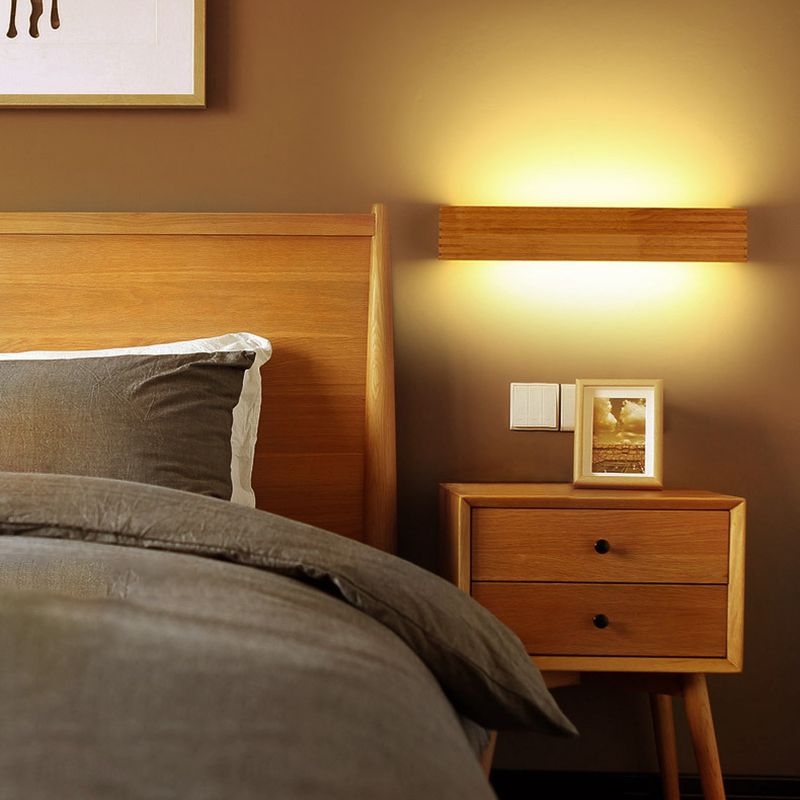 Diputas de pared de sombra rectangular Madera moderna 1 luces de apliques de luz en marrón