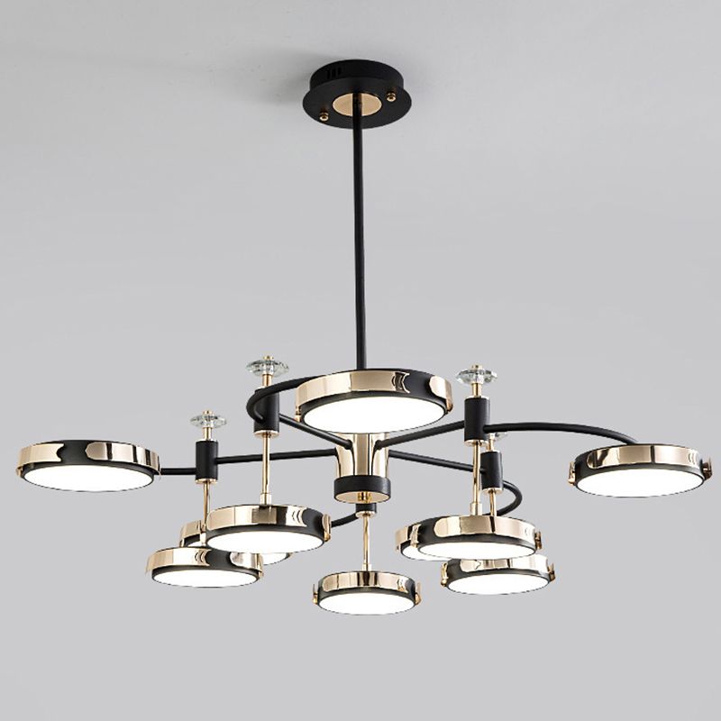 Postmoderne ronde kroonluchter metalen slaapkamer led suspensie licht in zwart-goud