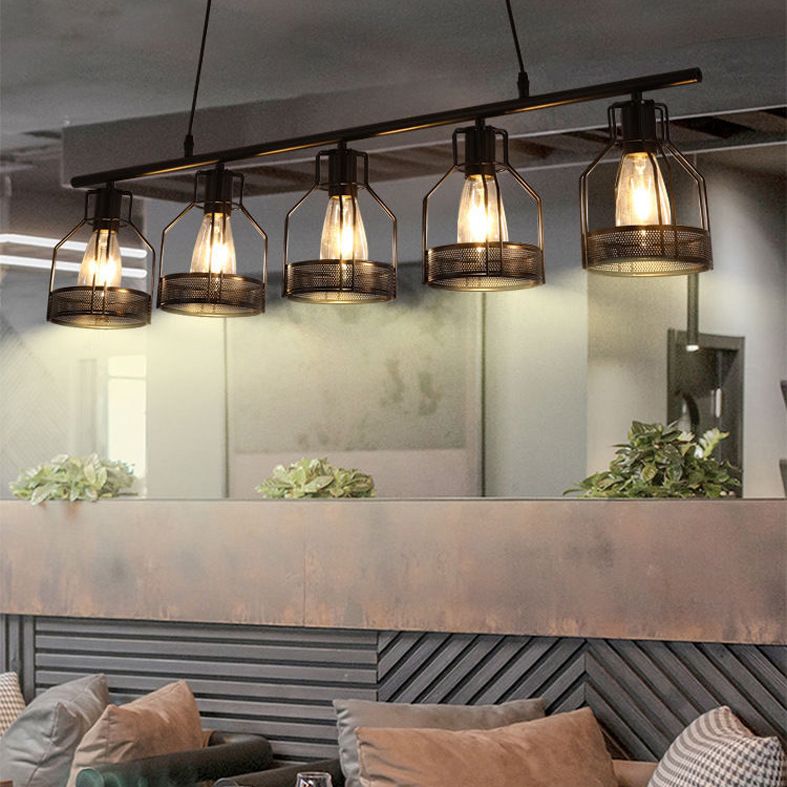Cage Island Lampadella luci industriali di illuminazione del lampadario in metallo industriale per tavolo da pranzo