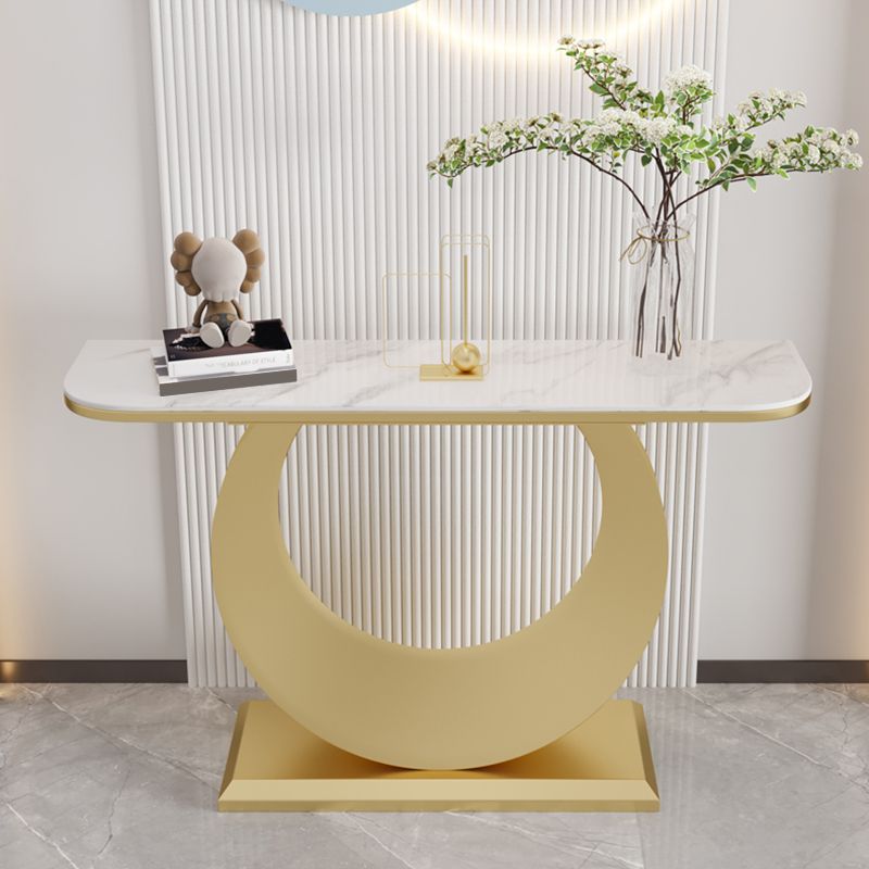 Stone Half Moon Console Table 31.5-inch Tall Accent Table with 1 Shelf
