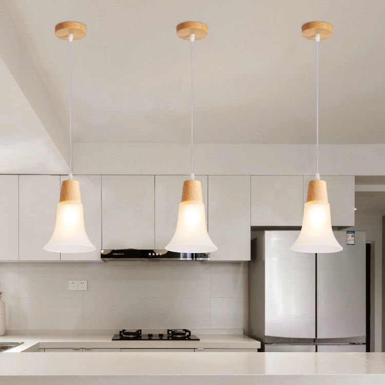 Moderne creatieve hangende lamp houten geometrische hanglamp met mat glazen schaduw