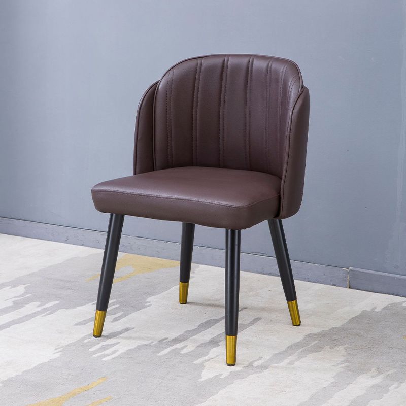 Glam Arm Dining Chairs Faux Leather Side Chairs with Metal Legs