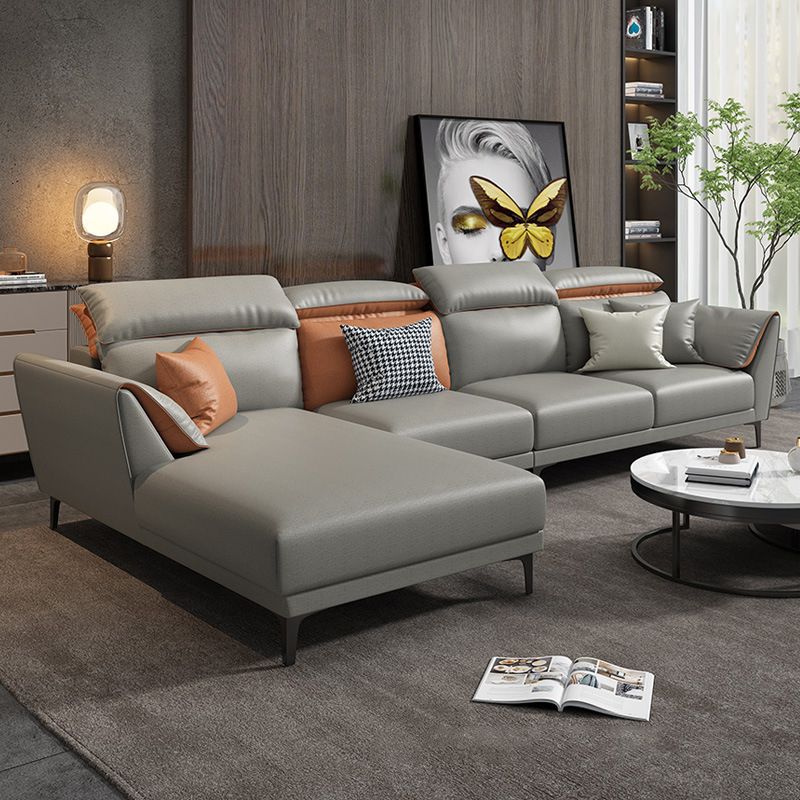 Contemporary Faux Leather Sectional with Pillow Back for 4 People