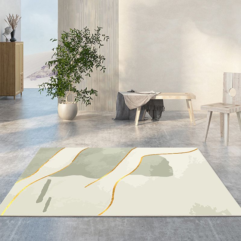 Green Modern Rug Polyester Abstract Contrast Color Rug Washable Rug for Living Room