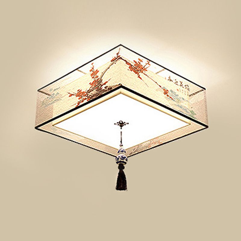 Traditional Style Tessuto Shade Soffitto Light Geometra Semplicità Illuminazione Fissaggio per Living Room