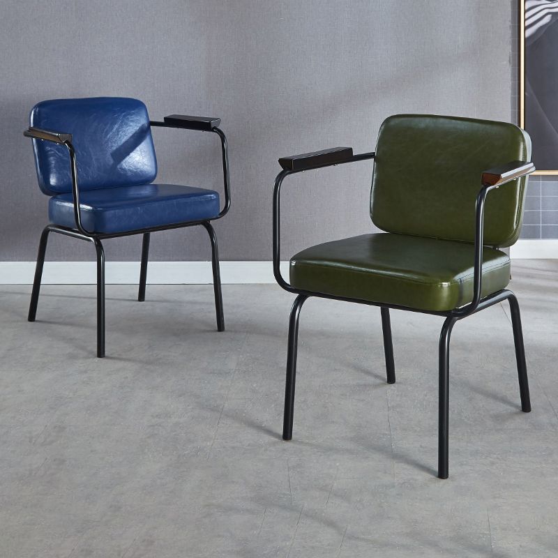 Industrial Leather Square Dining Chair Parsons Arm Chairs for Home Use