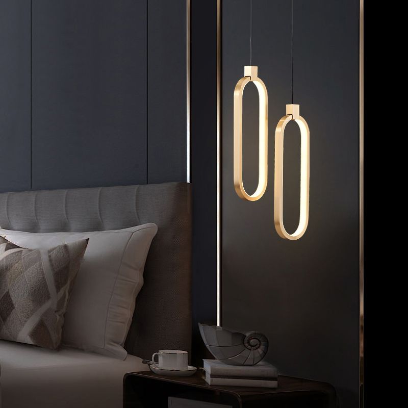 Oval Suspended Lighting Fixture Minimalist Style LED Metal Pendant Light Kit for Bedroom