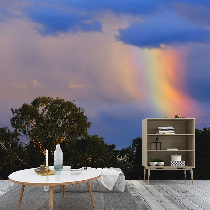 Sky with Rainbow Mural Wallpaper House Wall Covering, Custom Size Available