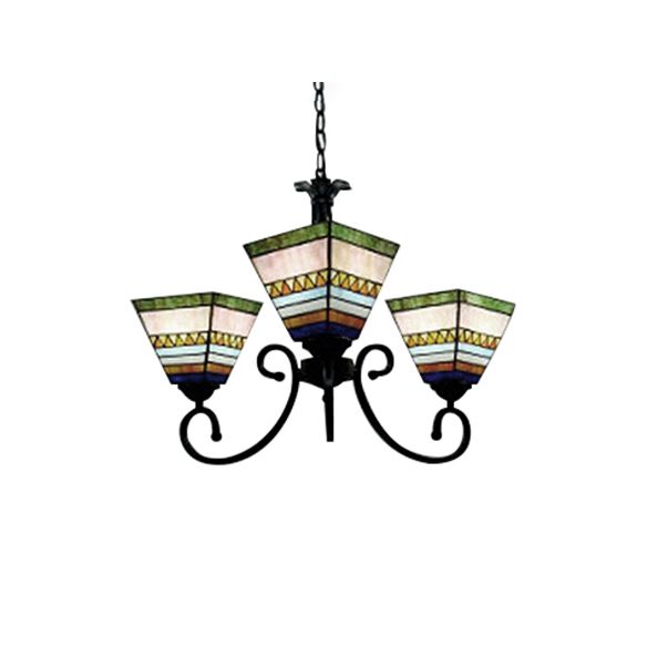 Stained Glass Craftsman Chandelier Living Room 3 Lights Tiffany Antique Ceiling Pendant in Pink
