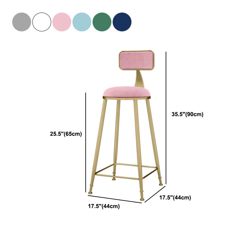Glam Backrest Counter Stool Iron Bar Stool with Velvet Cushion and Pedal for Kitchen