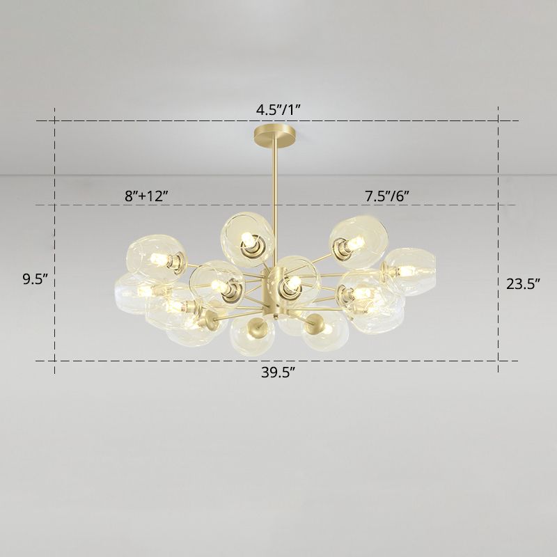 Dimpled Blown Glass Cup Chandelier Postmodern Gold Finish Hanging Lamp for Living Room