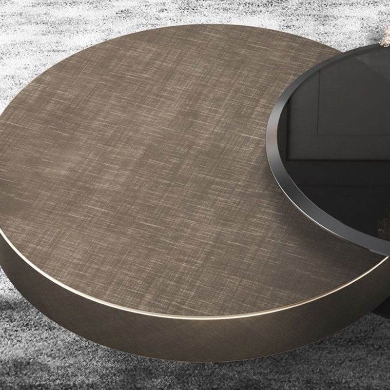 Block Base Design Cocktail Table Gold Metal Top Black Base Round Coffee Table