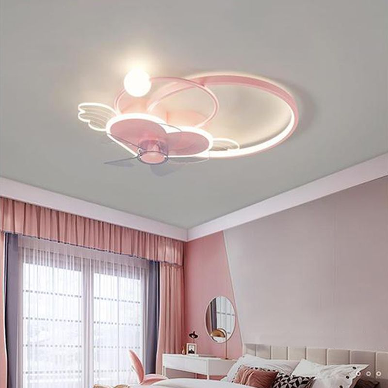 Polish Finish LED Ceiling Fan 7-Blade Children Fan with Light for Home
