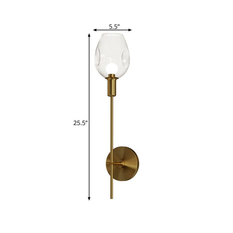 Dimpled Cup Clear Glass Wall Light Minimalist Single Gold Sconce Lamp with Pencil Arm for Hallway
