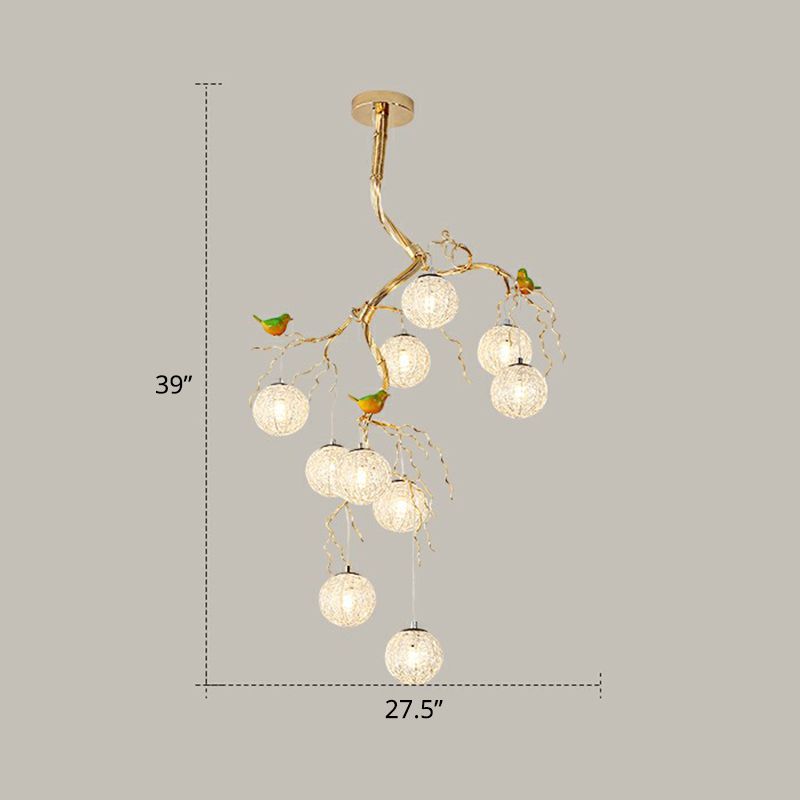 Kugelbaum -LED -Kronleuchter künstlerische Aluminiumdrahtgoldlampe mit Vogeldekorationen