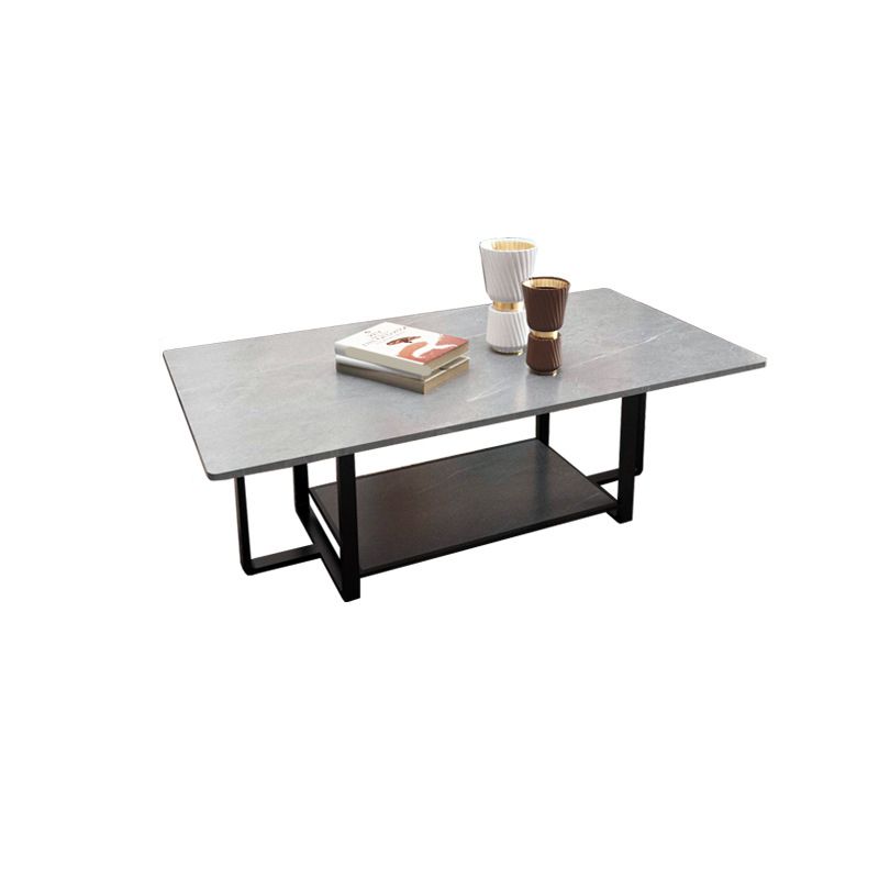 Glam 17.7" H Frame Cocktail Table Rectangular Slate Coffee Table with Floor Shelf