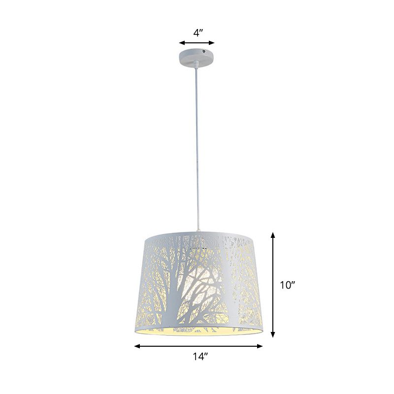 Simple Drum Suspension Pendant Metal 1 Light Dining Room Hanging Lamp Kit in White