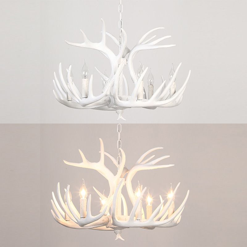 Resin Antler Chandelier Lamp Rustic Restaurant Bar Living Room Ceiling Hanging Light Fixture