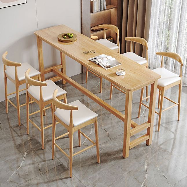 Modern Style Rectangle Bar Table Solid Wood Fixed Bistro Bar Desk for Living Room