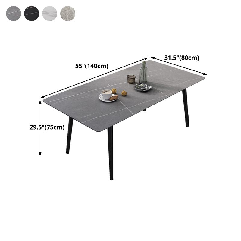Mesa de comedor de rectángulo industrial de metal mesa de piedra sinterizada con piernas negras