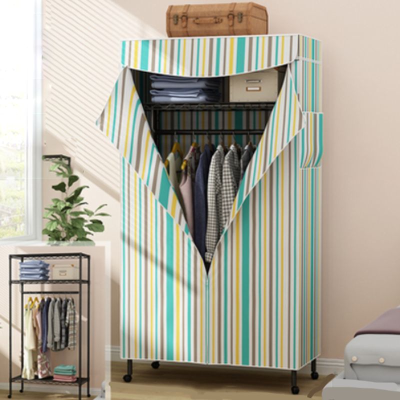 Contemporary Style 2-Shelf Wardrobe Steel Cloth Rod Included Wardrobe Closet