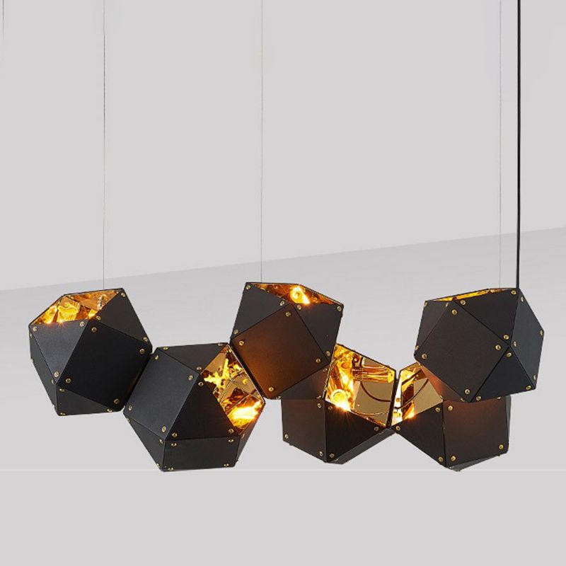 Contemporary Iron Kitchen Island Ceiling Light Geometric Island Hanging Light in Black