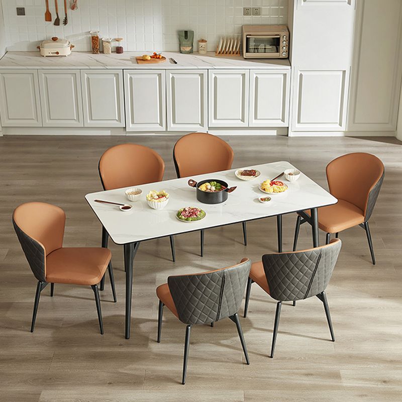 Contemporary Rectangular White Stone Top Dining Table with Legs