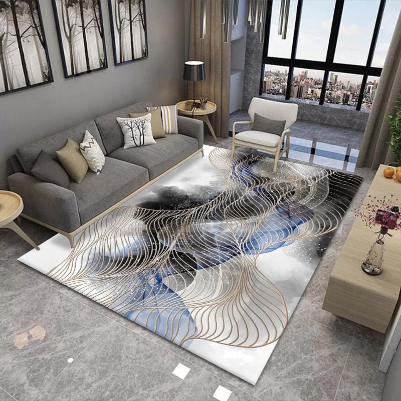 Modern Area Carpet Abstract Pattern Carpet Polyester Living Room Rug with Non-Slip Backing