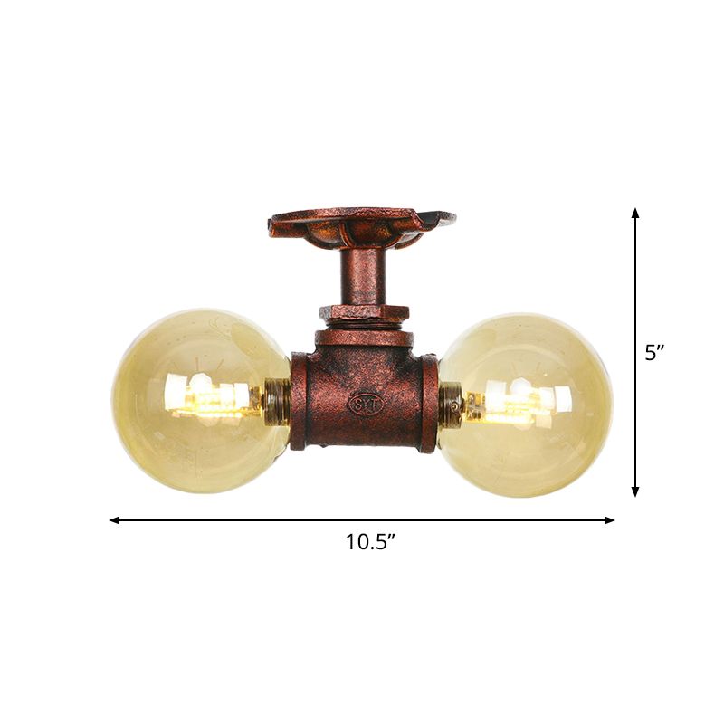 Plafonnier LED en verre ambré et cuivre, boule lumineuse à 2 têtes, luminaire de plafond semi-encastré pour ferme