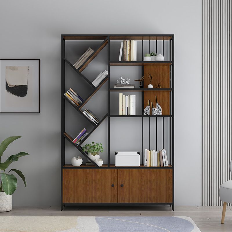 Scandinavian Open Back Bookshelf Metal Bookcase with Cabinet