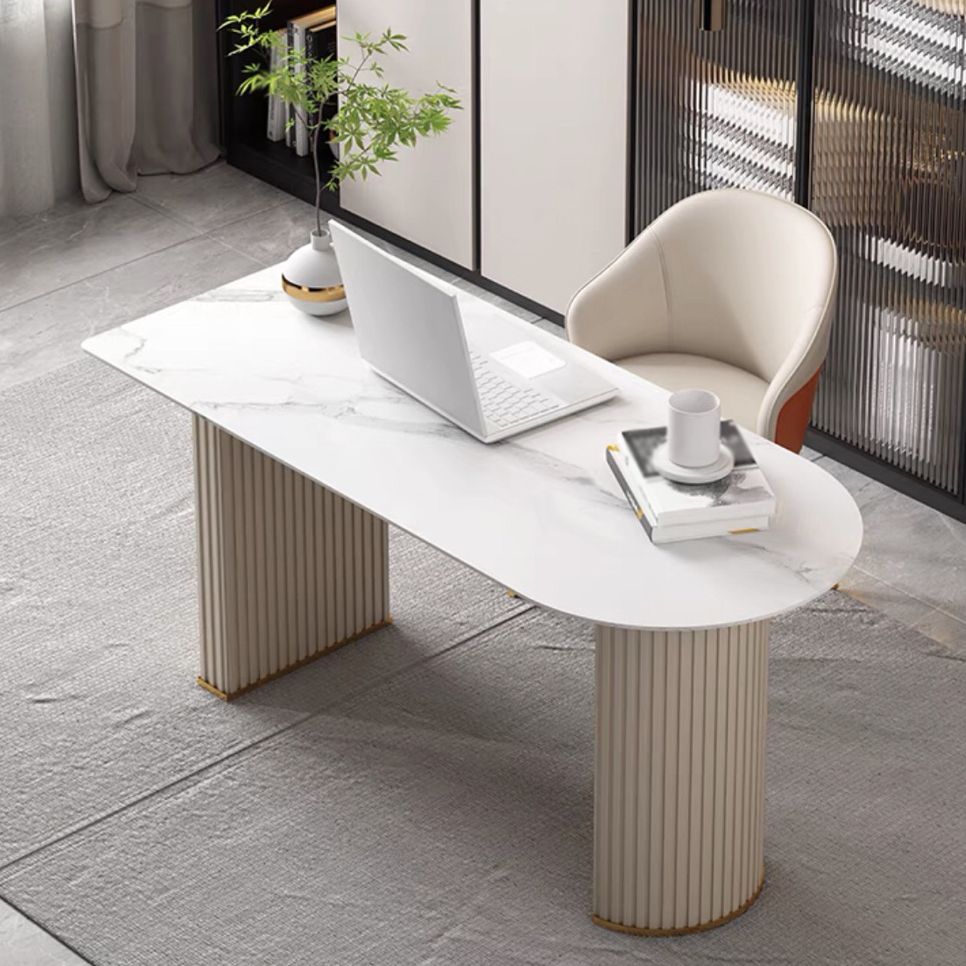 Tavolo da pranzo in stile moderno a forma ovale tavolo fisso bianco con pietra sinterizzata