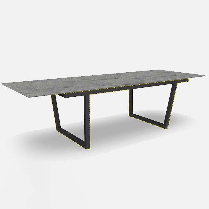 Modern Rectangle Patio Table Outdoor Stone Top and Steel Frame Dining Table