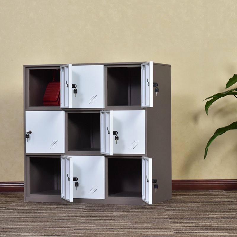 Contemporary Non-Hanging Armoire with Hinged Doors White and Brown Metal Storage Cabinet