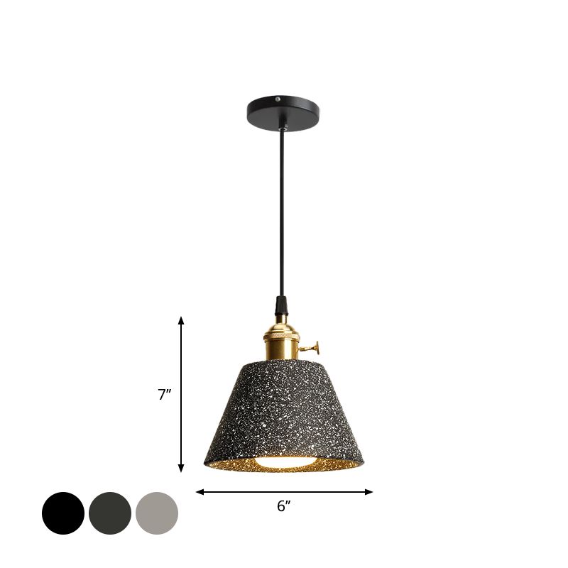 Single Bedside Drop Pendant Nordic Black/Grey Hanging Light with Tapered/Cone/Cylinder Cement Shade and Rotary Switch
