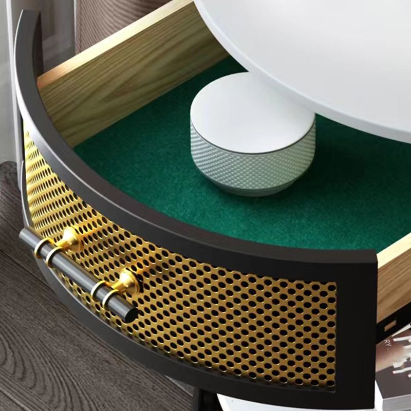 Drawer Side Accent Table Stone Top Metal Frame End Table with Shelf