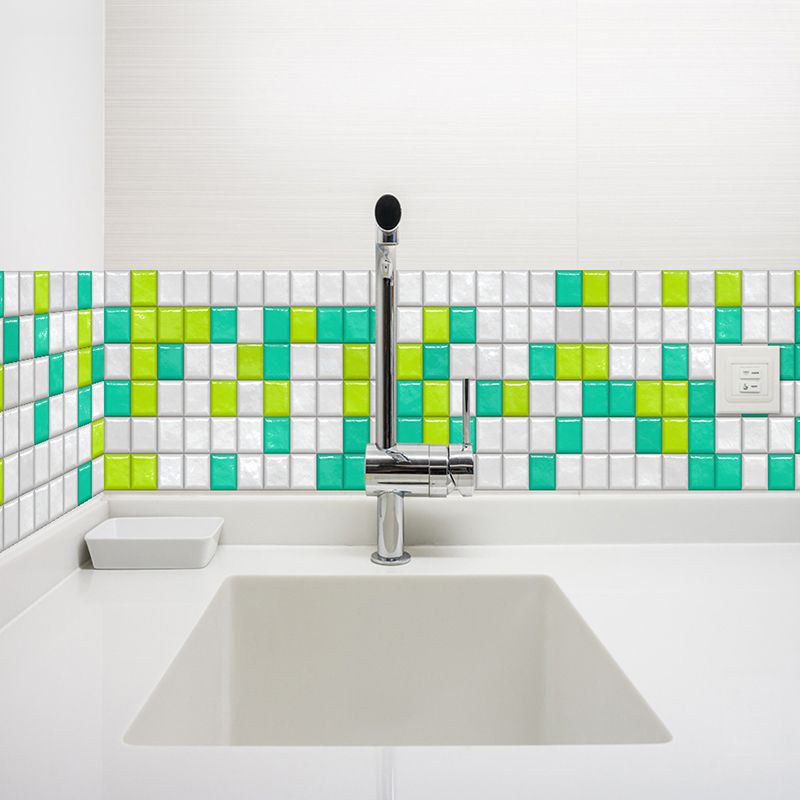 Mosaic Tile Wallpaper Border Boho Bright Architecture Peel Wall Art in Green and White, 5.2-sq ft