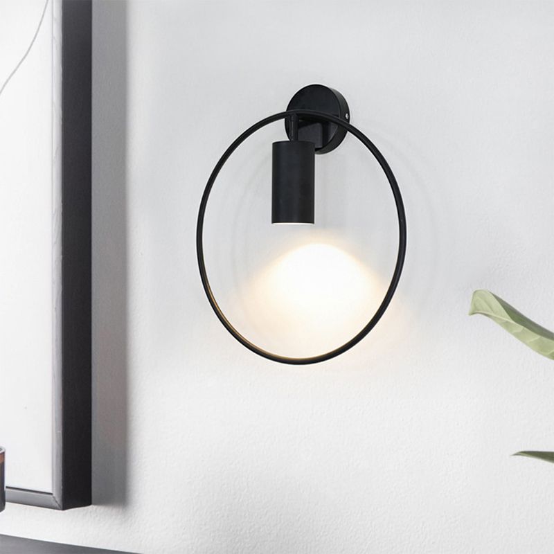 1 Light Wall Lamp Lighting Nordic Ring Metal Sconce Light Fixture in Black/Gold for Bedroom, 11"/14" Wide